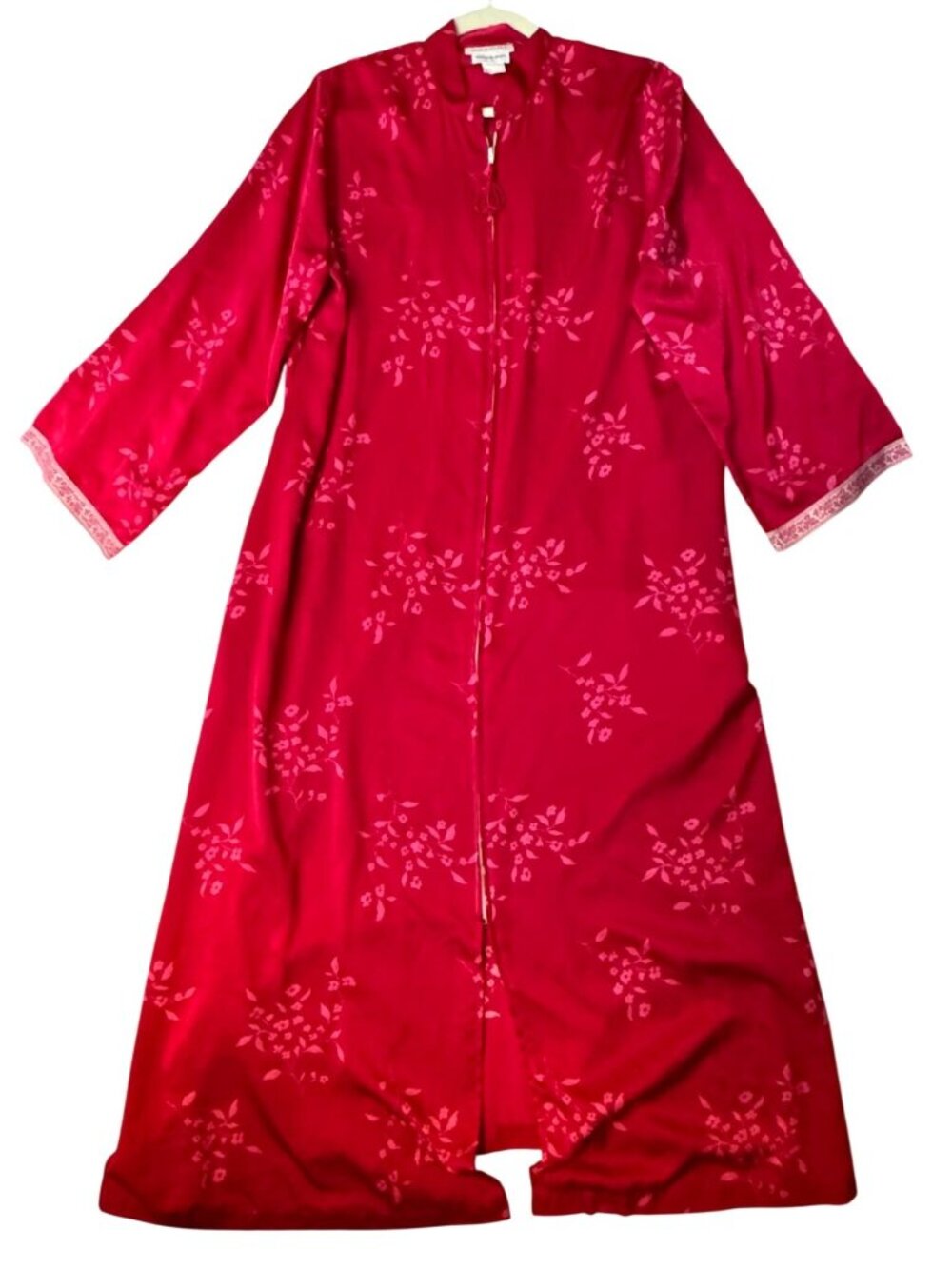 Vintage Natori Pink Floral Zip Housecoat Robe, Saks Fifth Avenue Lounger 80s 90s